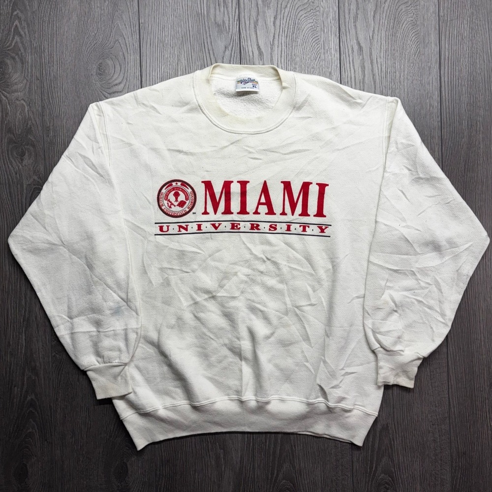 Vintage Velva Sheen Miami University Sweatshirt Mens XL White Made in USA 90s